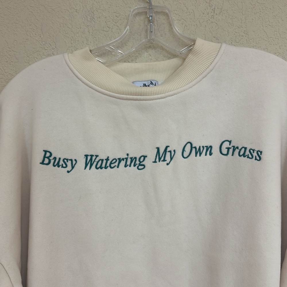 Cream Crewneck Sweatshirt w/ Rainbow Lettering & Embroidered Floral Accents - Picture 5 of 7